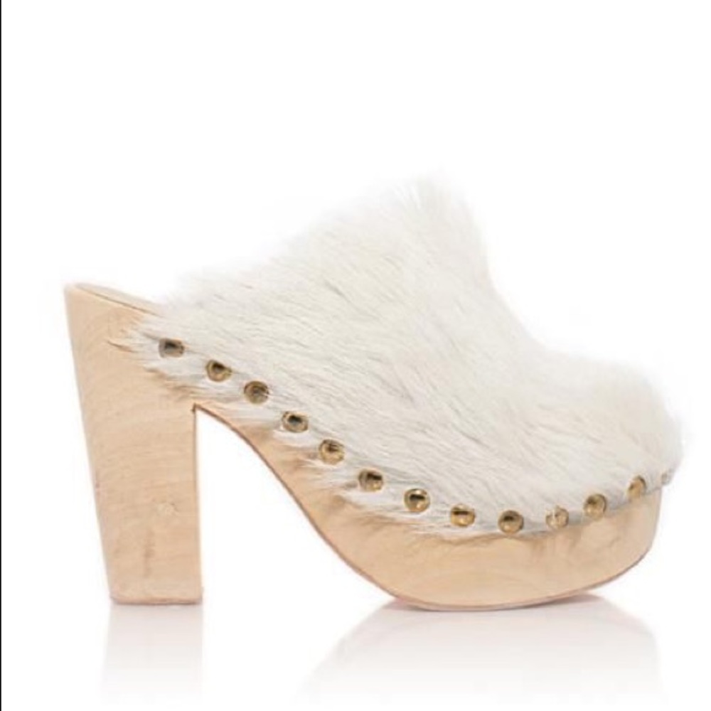Brother Vellies White Fur Leather Clog Mule